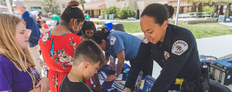 police officer at community event