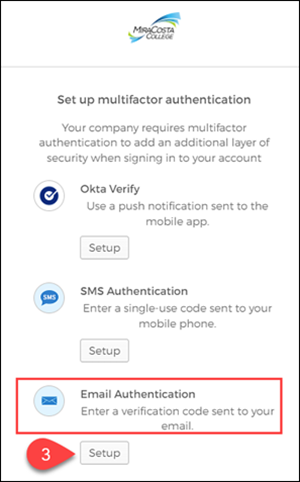 Select Email Authentication and then Setup
